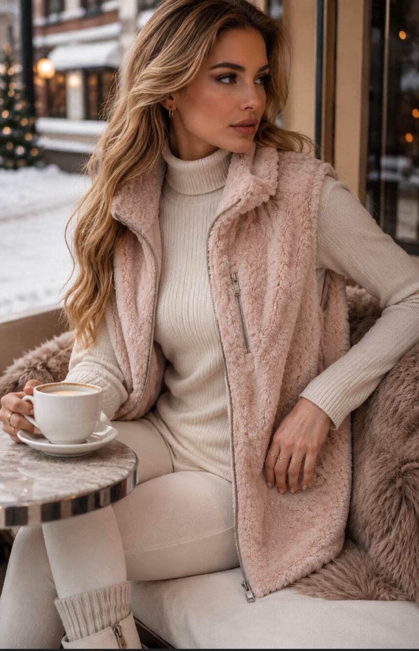 Calvin Klein Women's Suede Plush Blush Pink Vest Soft Girl Slavic Winter Russian